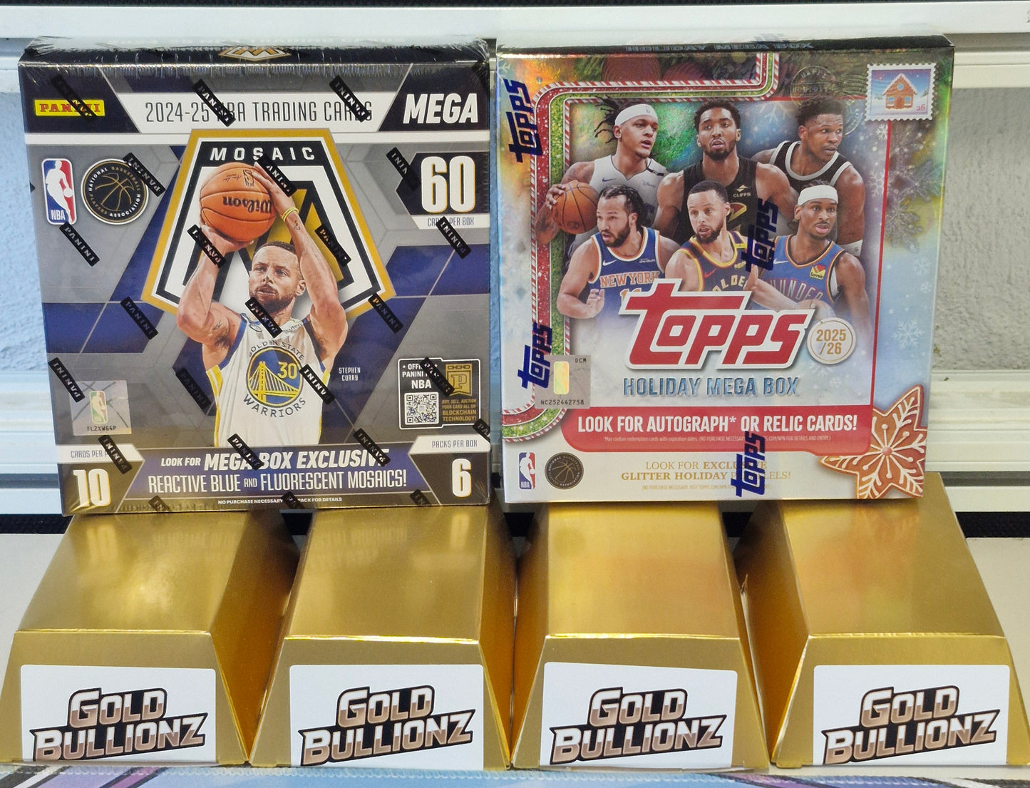4 gold Bullionz 1 Mosaic mega 1 topps mega 10 spotter